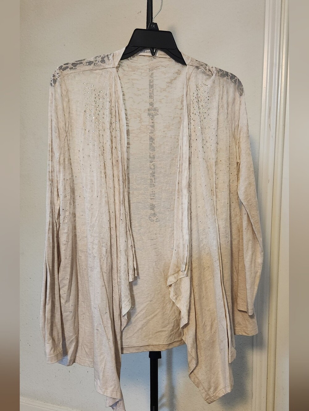 Calvin Klein Cream Open-Front Cardigan with Stud Accents